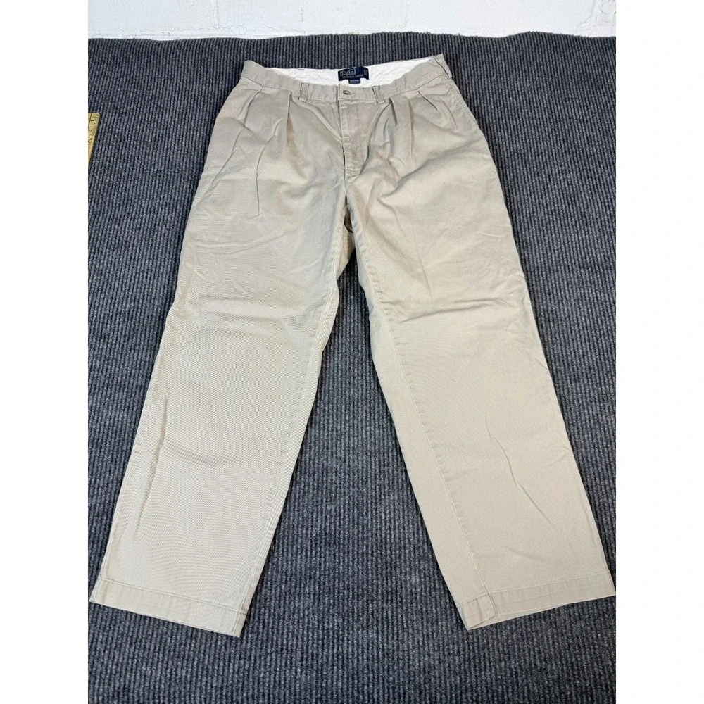 Polo Ralph Lauren Andrew Pants Mens Size 34x30 Khaki Vintage Baggy Pleated Chino
